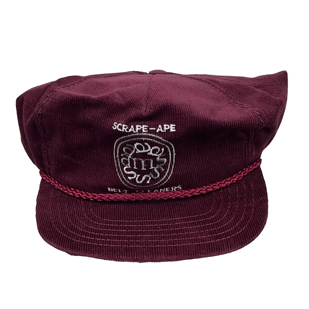 Vintage AMS Trucker Hat Cap Maroon Corduroy Rope 90s Made In USA Coal Mining